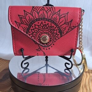 Hand Painted Red Patterned Women's Mini Wallet Coin Purse